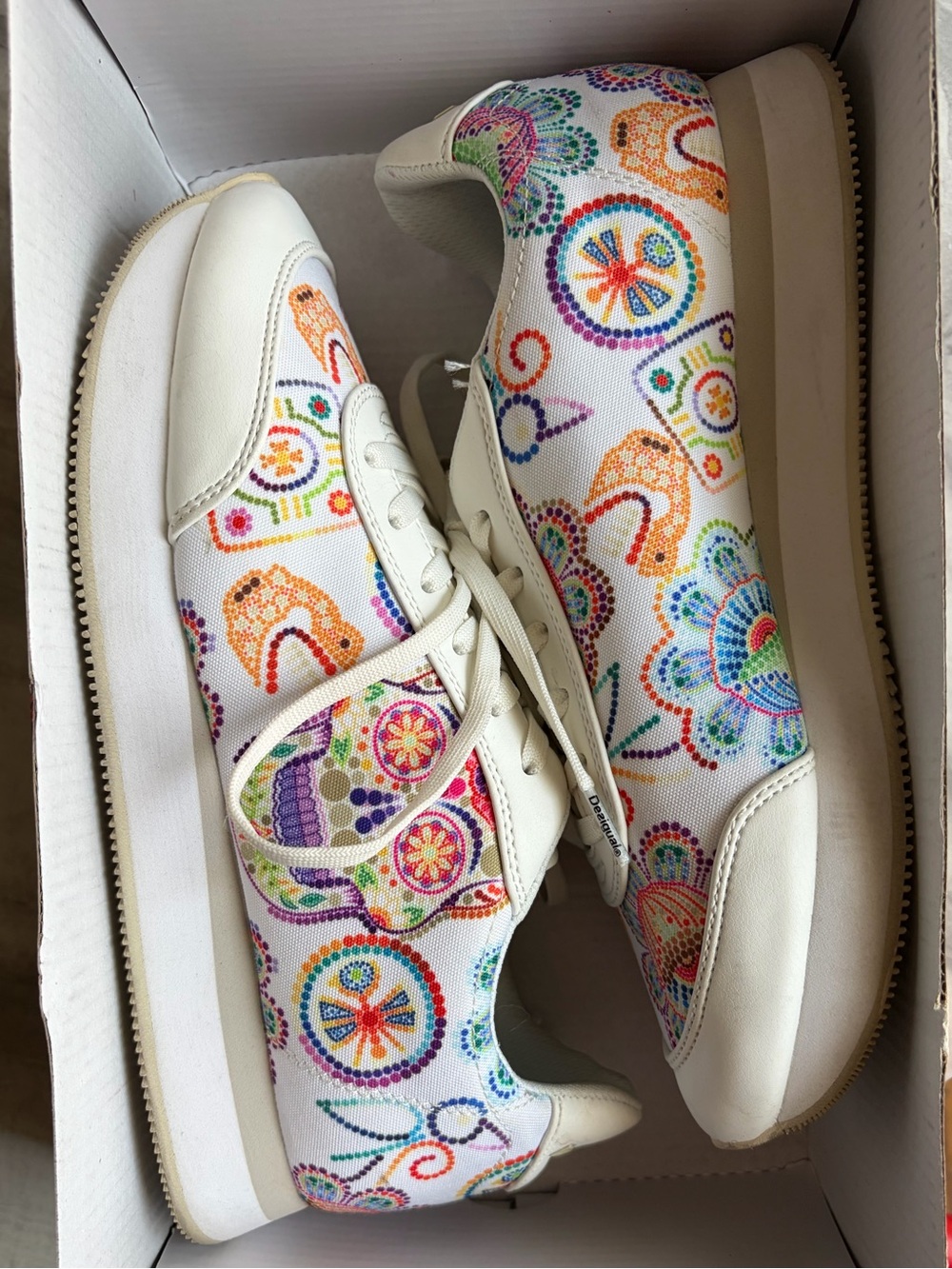 Desigual White Embroidered Sneakers